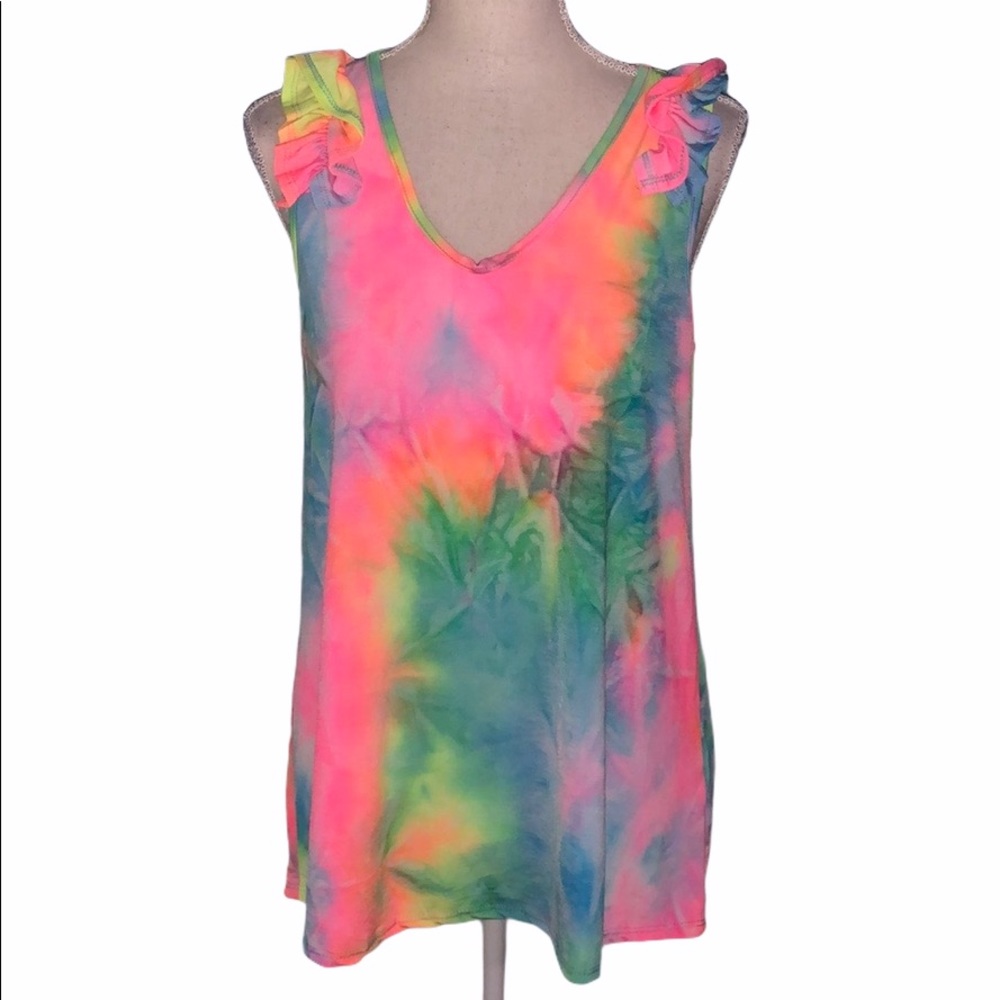 Heimish tie dye ruffle tank top shirt